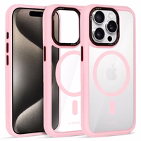 Liavec Hibrīda magnētiskais caurspīdīgs viedtālruņa apvalks iPhone 15 Pro Max gaiši rozā