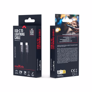 Maxlife MXUC-12 kabelis USB-C - Lightning 2,0 m 27W melns