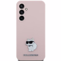 Karl Lagerfeld silikona Choupette Metal Pin viedtālruņa apvalks Samsung Galaxy S23 FE - rozā