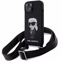 Karl Lagerfeld KLHCP15SSCBSKNK iPhone 15 6.1" cietais apvalks melns/melns Crossbody Silikona Ikonik