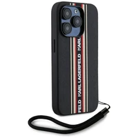 Karl Lagerfeld Saffiano Athleisure Stripes Cord viedtālruņa apvalks iPhone 15 Pro - sarkans