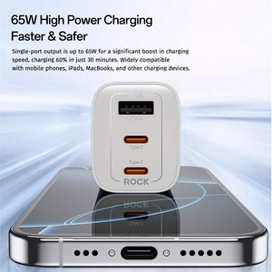 Rock Sienas lādētājs Ice2Cube GaN - USB + 2xType C - PD 65W 3A balts