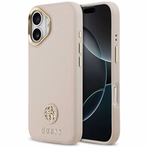 GUESS magnētiskais viedtālruņa apvalks IPHONE 17, savietojams ar MagSafe GUHMP17SPGCRMDEP (PU apvalks ar graudainu Strass logotipu) rozā