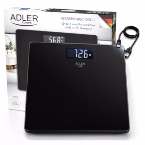 ADLER AD 8194b uzlādējami vannasistabas svari ar USB-C, melni