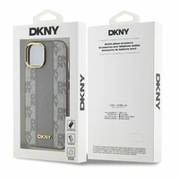 DKNY Ādas rūtainais mono raksts magnētiskais iPhone 15 viedtālruņa apvalks - bēšs
