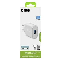 SBS TETR1USB2AWFAST 10W USB-A sienas lādētājs - balts