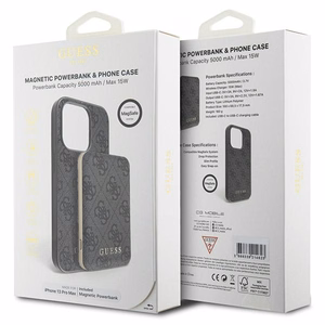 Guess 4G Metal Logo viedtālruņa apvalks komplekts iPhone 13 Pro Max + 5000mAh Magnētiskā portatīvais lādētājs - melna