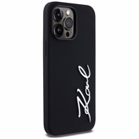 Karl Lagerfeld Silikona Metal Script Logo viedtālruņa apvalks iPhone 14 Pro Max melns