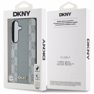 DKNY ādas rūtainā raksta magnētiskais viedtālruņa apvalks Samsung Galaxy S25 - pelēcīgi brūns