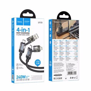 Kabelis 4in1 USB A/C uz USB C/Lightning Hoco 240W 1,2 m U151 melns