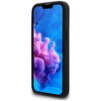 Guess Silicone Script Metal Logo MagSafe viedtālruņa apvalks iPhone 16e - melna