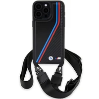 BMW M Edition oglekļa trīskrāsu līnijas un siksna viedtālruņa apvalks iPhone 15 Pro - melns