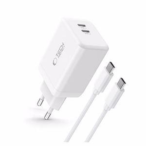 Tech-Protect NC45W-GAN 2-PORT PD45W lādētājs + TYPE-C kabelis - balts