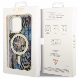 Guess GUHMP14XHLEOPWB iPhone 14 Pro Max 6.7" zils cietais apvalks Leopard Magnētiskais