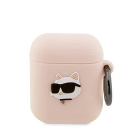 Karl Lagerfeld KLA2RUNCHP AirPods 1/2 apvalks rozā/rozā silikona Choupette galva 3D