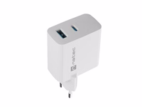 NATEC RIBERA GAN CHARGER 1X USB-A + 1X USB-C 45W balts