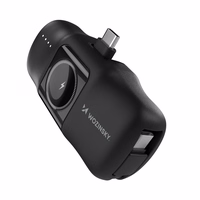 Wozinsky WF16-YCS 5000mAh 15W USB-C mini portatīvais lādētājs ar iebūvētu USB-C kabeli un Apple Watch lādētāju - melna