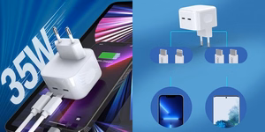 Lādētājs CHOETECH 2x USB Type-C, 35W, PD3.0, Qc3.0