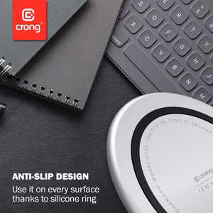 Crong PowerSpot Qi 15 W USB-C bezvadu lādētājs ar rūdīta stikla pārklājumu, ēnu melns