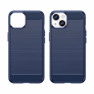 Carbon viedtālruņa apvalks iPhone 14 Plus elastīgs gēla aizmugures vāks zils