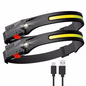 Ar USB-C uzlādējams LED galvas lukturis ar kustības sensoru, IPX4, 1200 mAh – melns