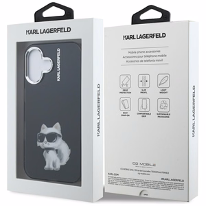 Karl Lagerfeld IML Aquarelle Choupette & Logo iPhone 16 macins - melns