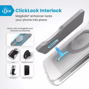 Speck Presidio Perfect-Clear vāciņš ar MagSafe un ClickLock iPhone 16 Pro Max tālrunim, Clear/Chrome