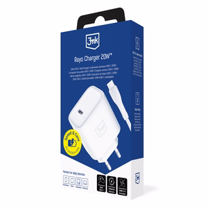 3mk Rayo Charger 20W PD3.0 PPS USB-C Wall Charger + USB-C / USB-C 3A 60W Cable - White