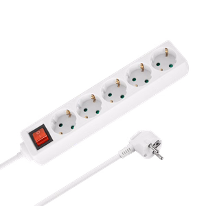 REBEL vācu tipa pagarinātājs ar slēdzi, 5 ligzdas, 1,5 m, 3 x 1,0 mm, balts