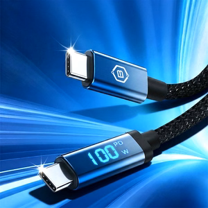Blavec Kabel Velox pleciony - Typ C na Typ C - PD 100W 5A LED display 1,2 metra Apple CarPlay/Android Auto (CVE-CC5B12) black