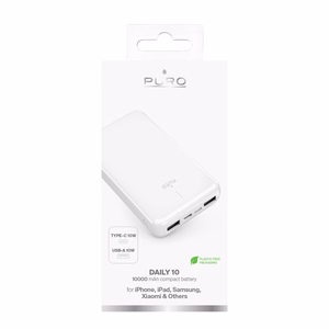 Portatīvais lādētājs Puro Balta 10000mAh 12W 2xUSB-A + USB-C - balta