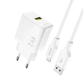 Dudao A23LEU 2.4A GaN EU USB-A Wall Charger with USB-A to Lightning Cable - White