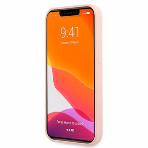 Guess GUHCP13SLS4GWPI iPhone 13 mini 5.4 silikona 4G logotipu kietais apvalks - rozā
