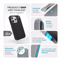 Speck Presidio2 Grip ClickLock & Magsafe - iPhone 15 Pro maciņš (melns / Slate pelēks / balts)