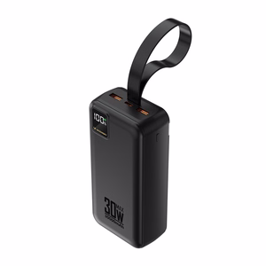 Wozinsky W8-W 30000 mAh 30W ārējais akumulators, 2x USB-A, USB-C, ar lukturīti, melns
