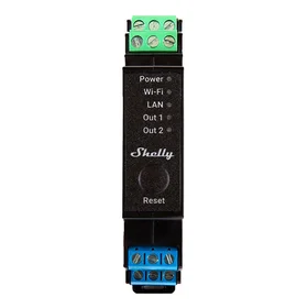 Shelly Pro 2PM DIN sliedes 2 kanālu relejs, WiFi/LAN (jaudas mērīšana)
