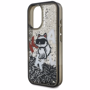 Karl Lagerfeld Liquid Glitter Choupette Logo iPhone 16 macins - melns