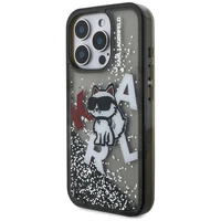 Karl Lagerfeld Liquid Glitter Choupette Logo macins iPhone 16 Pro Max - melns