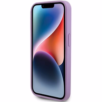 Guess Ādas 4G Reljefs viedtālruņa apvalks iPhone 15 Pro - violets
