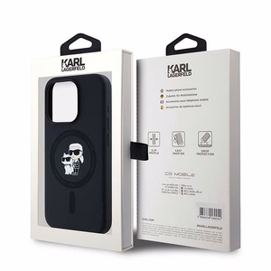 Karl Lagerfeld silikona Karl&Choupette magnētiskais viedtālruņa apvalks iPhone 15 Pro - melns