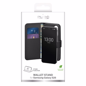 Puro eko-ādas maka maciņš priekš Samsung Galaxy S26 melns