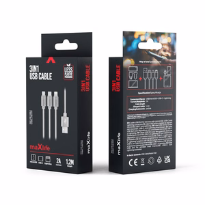 Maxlife 3in1 кабель USB - Lightning + USB-C + microUSB 1,0 м 2,1A серый нейлон
