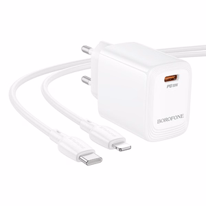 Borofone сетевое зарядное устройство BN28 Fuente - Type C - PD 30W с кабелем Type C - Lightning белый