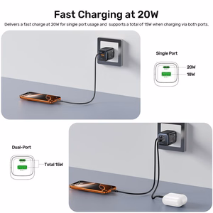 Unitek GaN tīkla lādētājs USB-A un USB-C 20W melns
