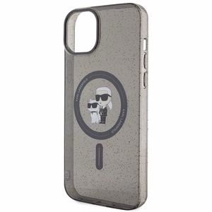 Viedtālruņa apvalks Karl Lagerfeld Karl&Choupette Glitter Magnētiskais MagSafe iPhone 15 Plus - melns (m)