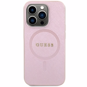 Guess Saffiano Magnētiskais viedtālruņa apvalks iPhone 15 Pro - rozā