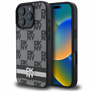 DKNY Checkered Pattern & Printed Stripes Case for iPhone 16 Pro Max - Black