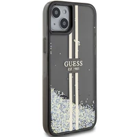 Guess Liquid Glitter Gold Stripes viedtālruņa apvalks iPhone 15 Plus / 14 Plus - melns