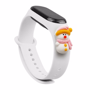 Ремешок Xmas для Xiaomi Mi Band 3 / 4 рождественский силиконовый браслет со снеговиком - белый