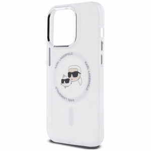 Karl Lagerfeld IML Metal Karl & Choupette Head MagSafe viedtālruņa apvalks iPhone 14 Pro - balts